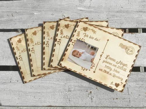 5 Geburtskarten personalisiert mit Name, Geburtsdaten und Foto
