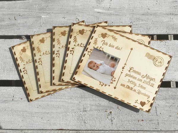 5x Geburtskarten personalisiert mit Name, Geburtsdaten und eigenes Foto