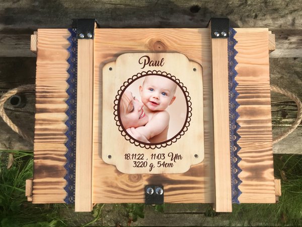 Baby Erinnerungskiste personalisiert mit "Foto" des Kindes