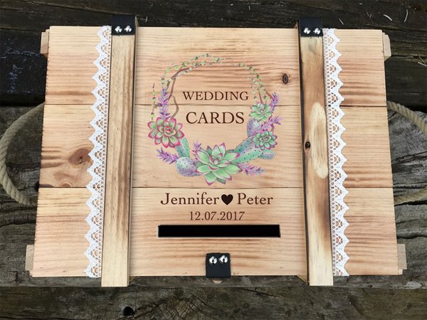 Kleine Hochzeit Kartenbox personalisiert "Succulente" / Hochzeitskiste für Karten