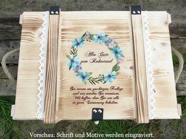Erinnerungsbox personalisiert zum Ruhestand "Blumenkranz" / Abschiedsgeschenk
