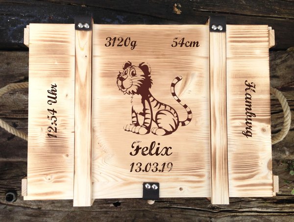 Baby Erinnerungskiste personalisiert "Tiger" / Erinnerungsbox mit Geburtsdaten