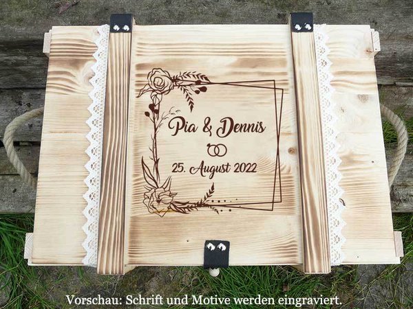 Hochzeitstruhe personalisiert "Vintage Rahmen" / Erinnerungskiste zur Hochzeit