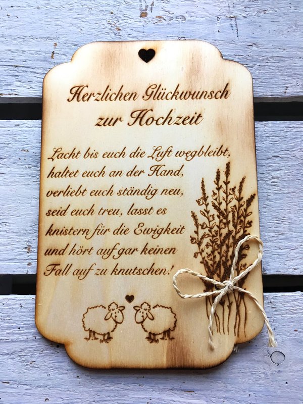 Hochzeitskarte personalisiert nach Wunsch "Blumenkranz", aus Holz mit Gravur